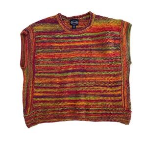 Scoop Cap Sleeve‎ M Boxy Knit Sweater Multicolor Round Neck 100% Cotton Cottage